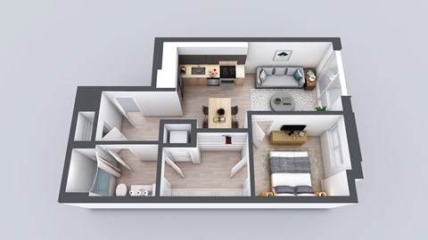 Floor plan for 1 bed, 1 bath, 631 sqft